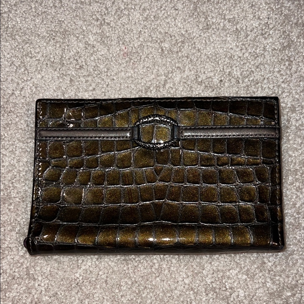 Brighton Croc-Embossed Patent Leather Clutch in Olive Brown